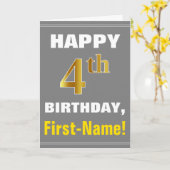 はっきりしたグレイ、フェイク金ゴールド4歳の誕生日カード付き カード (黄色い花)