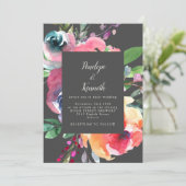 はっきりしたグレーの水色のフローラエレガントスクリプ結婚ト 招待状 (スタンド正面)