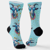 はっきりしたサングラスデザインの明るいヤギ ソックス (傾斜あり)