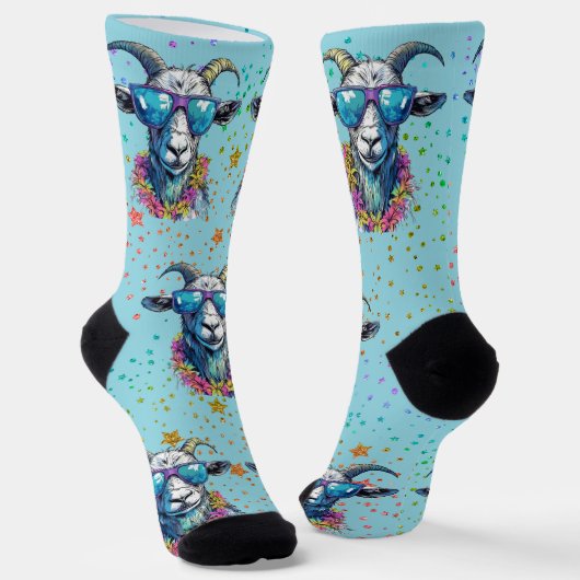 はっきりしたサングラスデザインの明るいヤギ ソックス (傾斜あり)