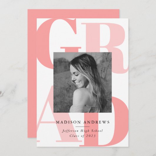 はっきりしたサンゴ |写真卒業パーティー 招待状 (正面/裏面)