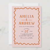 はっきりしたシンプルコーラルピンク結婚式招待状 招待状 (正面)