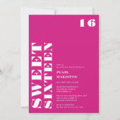 はっきりしたシンプルネオンピンク甘い16誕生日 招待状 (正面)