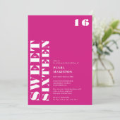 はっきりしたシンプルネオンピンク甘い16誕生日 招待状 (スタンド正面)