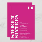 はっきりしたシンプルネオンピンク甘い16誕生日 招待状 (正面/裏面)