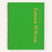 はっきりしたシンプルミニマリストグリーンモノグラム名レシピ ノートブック (正面)