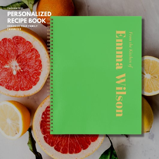 はっきりしたシンプルミニマリストグリーンモノグラム名レシピ ノートブック