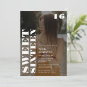 はっきりしたシンプル白い写真甘い16歳の誕生日 招待状 (スタンド正面)