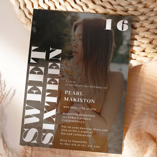 はっきりしたシンプル白い写真甘い16歳の誕生日 招待状