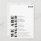 はっきりしたシンプル白黒結婚婚約パーティ 招待状 (正面)