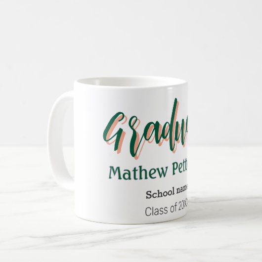 はっきりしたシンプル黒の卒業式モダン コーヒーマグカップ (正面左)