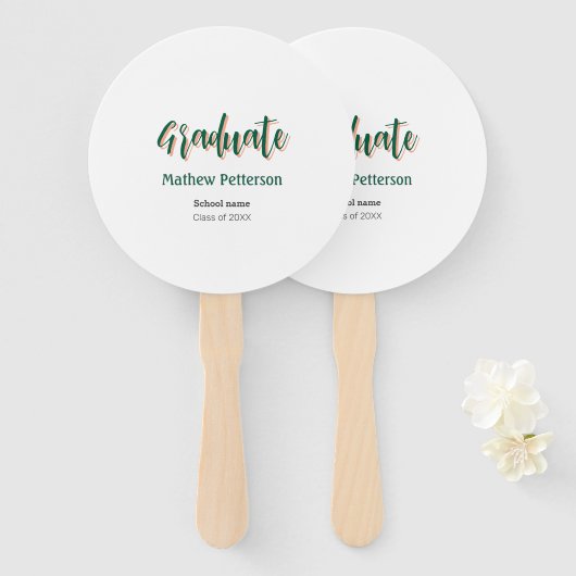 はっきりしたシンプル黒の卒業式モダン ハンドファン (正面&裏面)