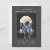 はっきりしたシンプル黒モダン写真卒業パーティー 招待状 (正面)