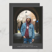 はっきりしたシンプル黒モダン画ミニマル卒業 案内状 (正面/裏面)