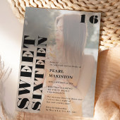 はっきりしたシンプル黒写真甘い16誕生日 招待状