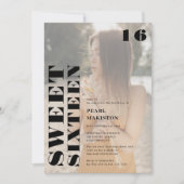 はっきりしたシンプル黒写真甘い16誕生日 招待状 (正面)
