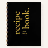 はっきりしたシンプル黒・金ゴールドモノグラム空白のレシピ ノートブック (正面)