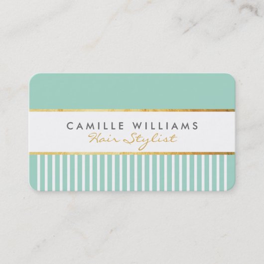 はっきりしたスタイリッシュモダンデザイン金ゴールドミントグリーン 名刺 (正面)