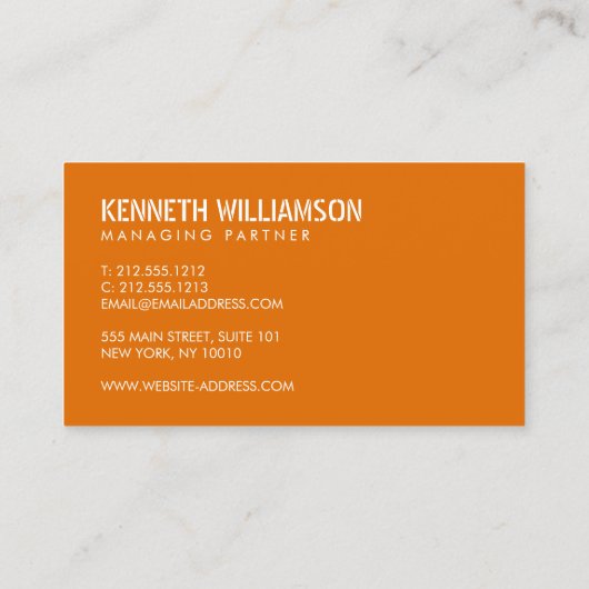 はっきりしたステンシルオレンジ建築 名刺 (裏面)