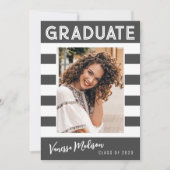 はっきりしたストライプシンプルレトロ大学院写真グレー 案内状 (正面)