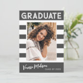 はっきりしたストライプシンプルレトロ大学院写真グレー 案内状 (スタンド正面)