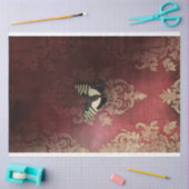 はっきりしたストライプバタフライオンマルーンダマスクウォール 薄葉紙 (クラフト)