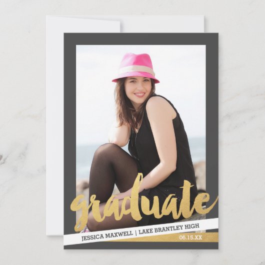 はっきりしたストライプ写真卒業パーティー招待状 招待状 (正面)