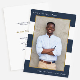 はっきりしたストライプ写真卒業パーティー招待状 招待状