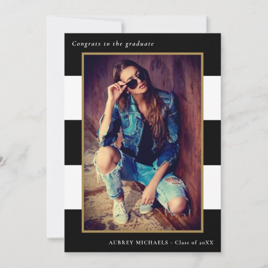 はっきりしたストライプ写真卒業パーティー招待状 招待状 (正面)