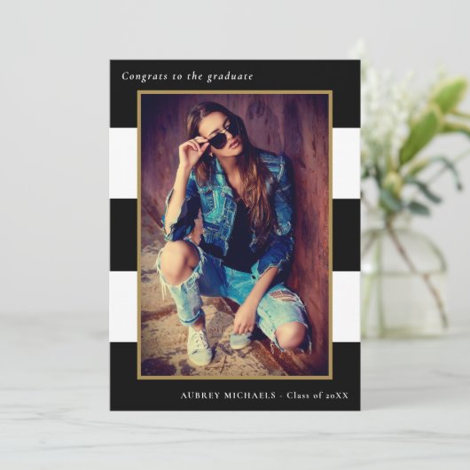 はっきりしたストライプ写真卒業パーティー招待状 招待状 (スタンド正面)