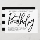 はっきりしたストライプ誕生日パーティー 招待状 (正面/裏面)