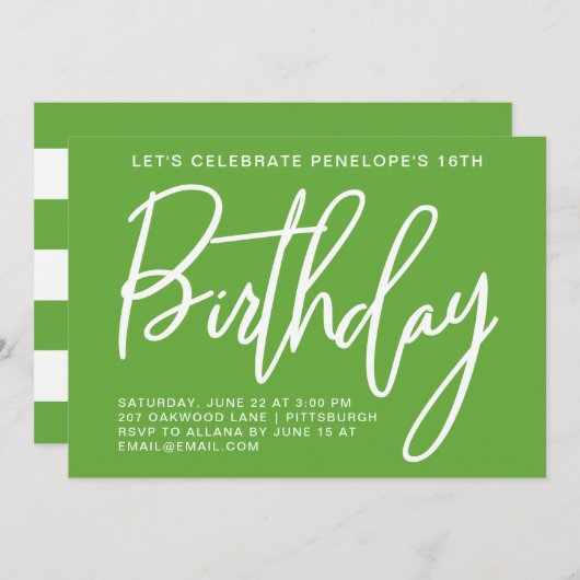 はっきりしたストライプ誕生日パーティー 招待状 (正面/裏面)