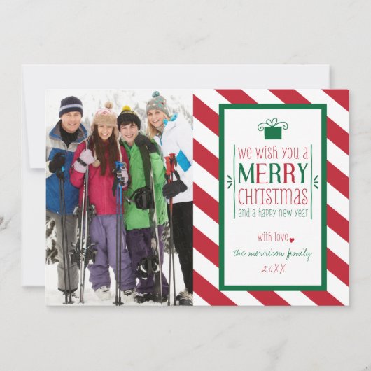 はっきりしたストライプMerry Christmas Photo Flat Card シーズンカード (正面)