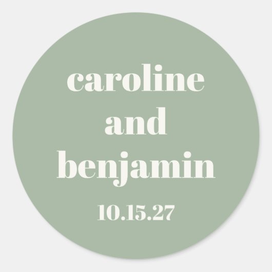 はっきりしたセージグリーンモダンシック結婚ズカスタム ラウンドシール (正面)