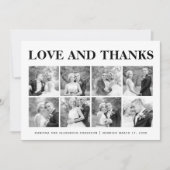 はっきりしたタイポグラフィありがとう8枚の写真コラージュ サンキューカード (正面)