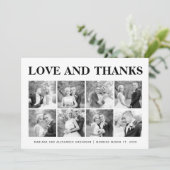 はっきりしたタイポグラフィありがとう8枚の写真コラージュ サンキューカード (スタンド正面)