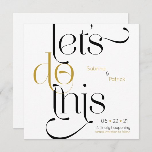 はっきりしたタイポグラフィで日付を保存する 招待状 (正面/裏面)