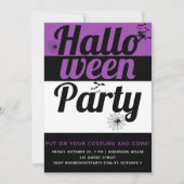 はっきりしたタイポグラフィとクモ紫ハローウィンパーティ 招待状 (正面)
