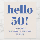 はっきりしたタイポグラフィアイボリーブルーモダン50th誕生日 ワインラベル (シングルラベル)