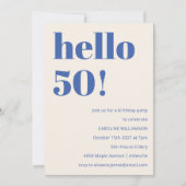 はっきりしたタイポグラフィアイボリーブルーモダン50th誕生日 招待状 (正面)