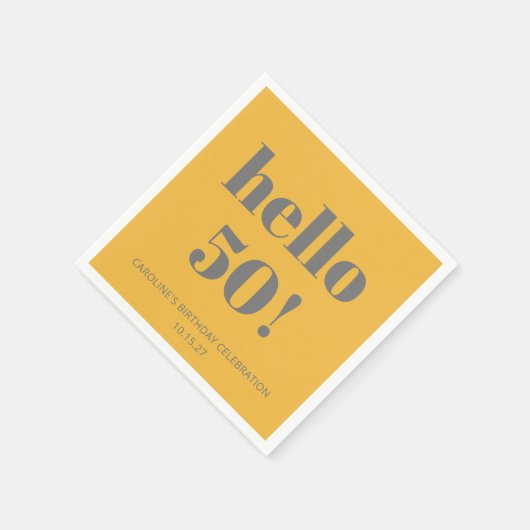 はっきりしたタイポグラフィイエローグレイモダンバースデーパーティー スタンダードカクテルナプキン (角)