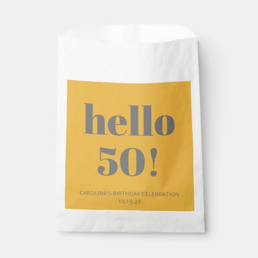 はっきりしたタイポグラフィイエローグレイモダンバースデーパーティー フェイバーバッグ (正面)