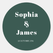 はっきりしたタイポグラフィエメラルドグリーンミニマル結婚リスト ラウンドシール (正面)