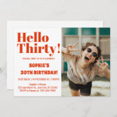 はっきりしたタイポグラフィオモダンレンジ30歳 招待状 (正面/裏面)