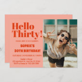はっきりしたタイポグラフィオレンジピンクモダンク30歳 招待状 (正面/裏面)