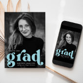 はっきりしたタイポグラフィスカイブルー写真卒業 案内状