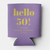 はっきりしたタイポグラフィパープルイエローモダン誕生日 缶クーラー (正面)