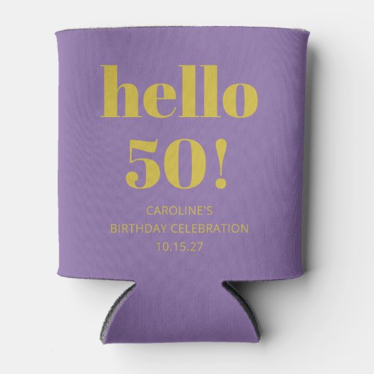 はっきりしたタイポグラフィパープルイエローモダン誕生日 缶クーラー (正面)