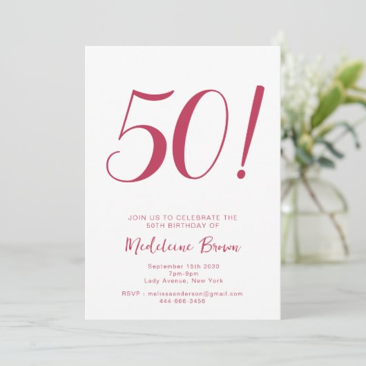 はっきりしたタイポグラフィビバマゼンダトレンディー50誕生日 招待状 (スタンド正面)
