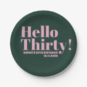 はっきりしたタイポグラフィピモダンンク30歳の誕生日パーティー ペーパープレート (正面)